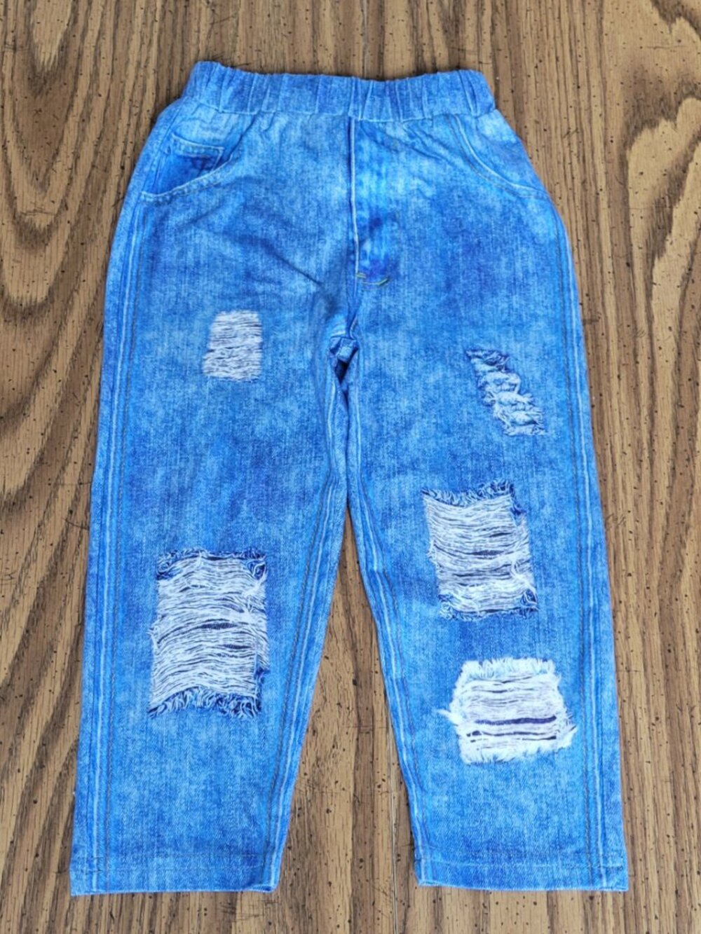 Girls 3T Denim Look Jeggings Distressed Blue Pull On Stretch Pants